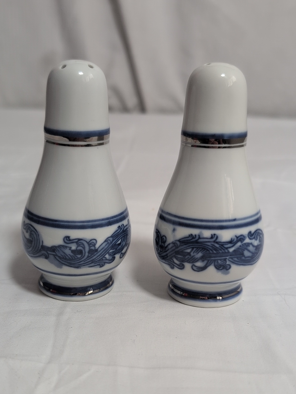 Vintage Bombam Blue and White Porcelain Salt and Pepper Shakers